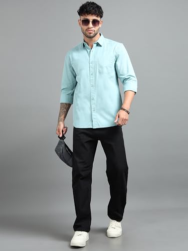 Image of Men Slim Fit Solid Spread Collar Casual Shirt