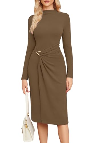 Newshows Strickkleid Damen Winter Herbst Langarm Herbstkleid Winterkleid Elegant Rollkragen Hochzeit Kleid Braun,S