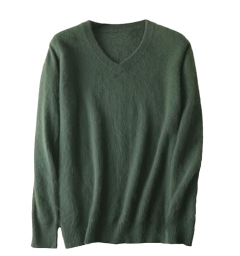 Men's 100 Percent Mink Cashmere Large Size Sweaters Autumn Winter Solid V-Neck Knit Pullovers Long Sleeve Warm Jumper