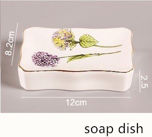 Jruf Dandelion Love Ceramic 5 Piece Set Of Bathroom Accessories, Including Decorative Countertop Soap Box, Toothbrush Holder, Tumbler, Lotion Dispenser, Gift Box (Purple) #TOP5