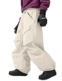GSOU SNOW Men Snow Pants Baggy Snowboard Pants Women Ski Pants Sport Loose Waterproof Windproof Winter Hiking Outdoor Beige