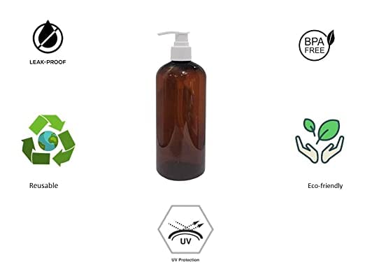 PHARCOS 500 ml Amber Pet Pump Bottle for DIY Cosmetic- Sun Proof, Oxidize Safe, Use for Shampoos, Conditioner, Body Wash, Multipurpose Use etc (Amber, White Pump - Pack of 2) 4