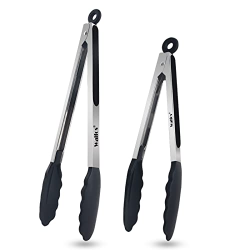 Walfos Lot de 2 pinces de cuisine résistantes à la chaleur - En acier inoxydable et silicone sans BPA - Idéales pour cuisiner, griller, 23 cm et 30,5 cm Cover