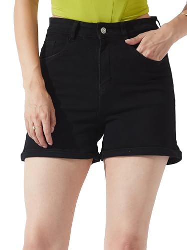 Image of Miss Chase Women's Relaxed Mid Rise Regular Non Stretchable Denim Shorts