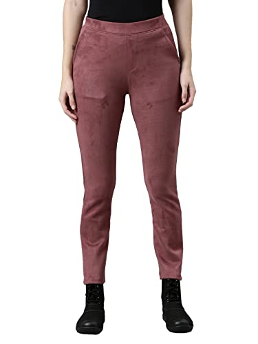 Image of GO COLORS Women Solid Mid Rise Suede Treggings