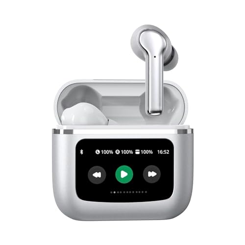 Image of True Wireless Stereo in Ear Earbuds with Touch LCD Display and Active Noise-Cancellation | Low Latency Gaming | Type-C Fast Charging | IPX6 Waterproof Standard | Bluetooth 5.3 Earbuds TWS (White)