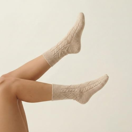 Image of Karen Thomas 100% Cashmere Women's Sleep Socks, 3-Ply Soft Cozy Cable Knit, Luxury Bed Socks for Warmth, Comfort & Lounging