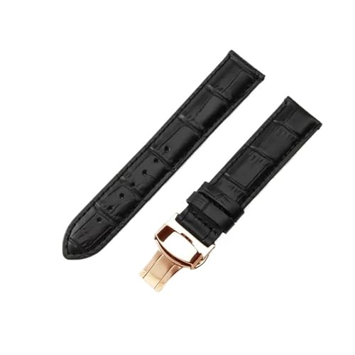 HMFang メンズ レディース ブラック ブラウン 18 20 21 22mm 腕時計ベルト 本革 牛革 防水(Black-Rose-B1,20mm)