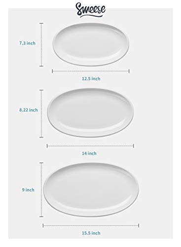 Sweese 742.101 Oval Serving Platters, White Porcelain Serving Platters For Party, Large Oval Serving Trays Serving Plates For Fish Dish, Steak, Restaurant, Dessert Shop, Set Of 3, 12.5/14/15.5 Inches #TOP1