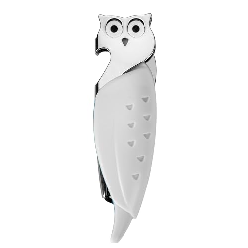 CAIRIAC Owl Double Hinged Corkscrew Wine Opener, Multifunctional Wine Bottle Opener Waiters Corkscrew, Cute Wine Key for Servers, Bartender, Sommeliers, Bar, Wine Tools Wine Opener Owl Gift (White)
