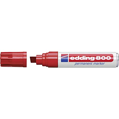 edding 800 marcador permanente - rojo - 1 rotulador - punta biselada 4-12 mm - para marcas llamativas - resistente al agua, secado rápido, indeleble - para cartón, plástico, madera, metal, vidrio