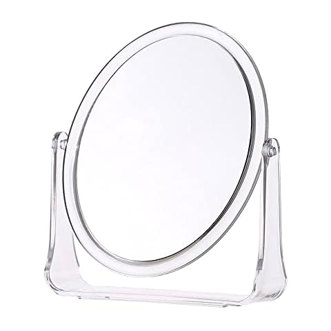 DOZTI Magnifying Makeup Mirror Two Sided bathroom shaving Mirror 360° Rotating Table vanity cosmetic dressing table circle mirror for styling hair beauty or plucking eyebrow Cover