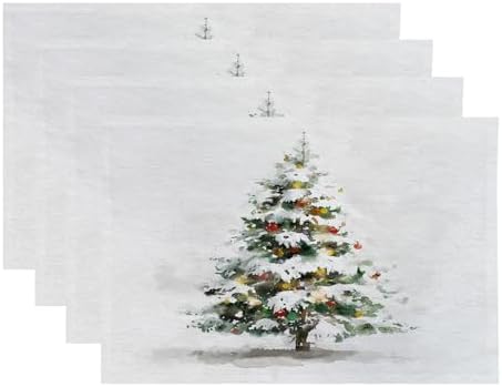 Christmas Tree Placemats, Snow Covered Tree with Ornaments Place Mats for Dining/Kitchen Table Waterproof Washable Linen Heat Insulation Dinner Table Mats 12×18 in 4 PCS Christmas Tree Placemats, Snow Covered Tree with Ornaments Place Mats for Dining/Kitchen Table Waterproof Washable Linen Heat Insulation Dinner Table Mats 12×18 in 4 PCS
