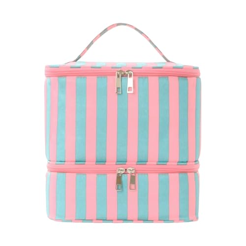 OIIBWQ Estojo organizador de esmaltes elegante para manicures, com duas camadas, ideal para mulheres, Listras Azuis E Rosas