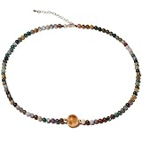 Wizock Spiritual Crystals and Stones Beaded Necklace Citrine Necklaces for Women Wealth Balance Adjustable Birthstone Jewelry Choker (Indian Agate)