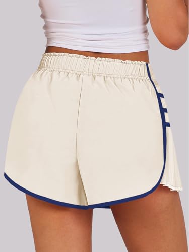 Fisoew Womens Workout Gym Shorts Running Pleated Contrast Stitch Elastic Waist Athletic Quick Dry Shorts4