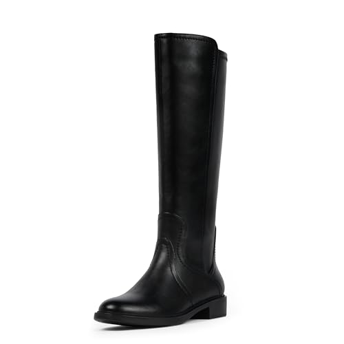 Knee High Boots Women Faux Leather Elastic Boots Low Heel Round Toe Side Zipper Fall Long Tall Boots for Women
