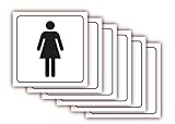 6 Stück - XL Folienaufkleber WC Frau Größe 10 x 10cm - Toiletten Aufkleber, Frauen-WC, für innen und außen geeignet (501g)