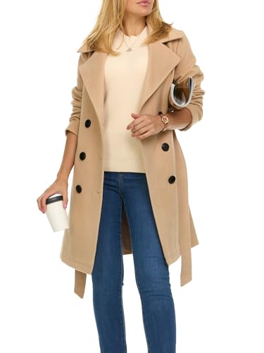 Steve Madden Trench Coat for Women – Double-Breasted Long Winter Faux Wool Coat