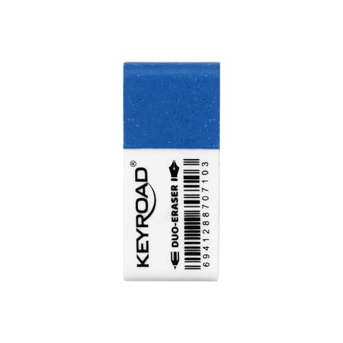 KeyRoad Gomme multi-usages pour crayon et stylo à bille - 1 pièce - Couleur : bleu - blanc -...