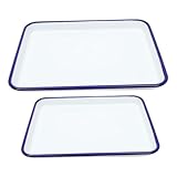 MAGICLULU 2 Stück Email Backschale Geschirr backen Backform Kuchen Ofenblech Kuchen Ofenpfanne Backschalen für Ofen Backblech für die Küche Antihaft-Backblech Rechteckbackpfanne Emaille Weiß