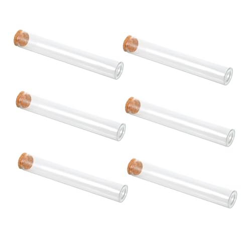 HIAKDOFT 6個 科学実験用試験管 高硼硅ガラス製 木製コルク栓付き 密閉性抜群 軽量コンパクト 研究 装飾 小物収納に