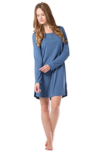 Fishers Finery Women's Henley Nightshirt; Long Sleeve; Above Knee (Blue, M)