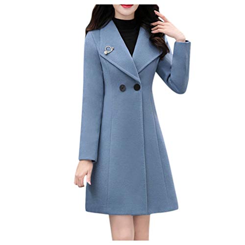 Doric Women's Lapel Double-Breasted Pea Coat Slim Solid Winter Long Wool-Blend Overcoat Blue