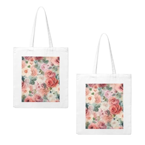 Soft Color Pale Faded Mix Of Roses Large Canvas Tote Bag Cute Travel Shoulder Bag Reusable Washable Shopping Grocery Bags For Women Men2