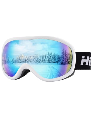 Hioutdoor Skibrille Snowboardbrille Anti-Fog 100% UV-Schutz OTG Unisex Helmkompatibel Double Lens Schaumstoffpolsterung für Skifahren Snowboard Outdoor Aktivitäten (VLT 15% Revo Weiß Blau)