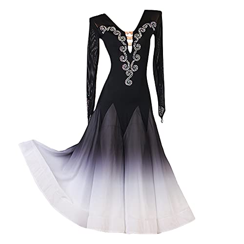 NAKOKOU Women's Ballroom Dance Dresses Competition Practice Dresses Chiffon(Black,L)