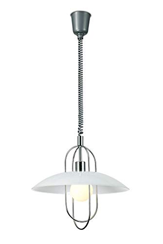 Inspired Deco - Riva - Rise & Fall Dome Ceiling Pendant E27, Polished Chrome, Opal White Glass Shade