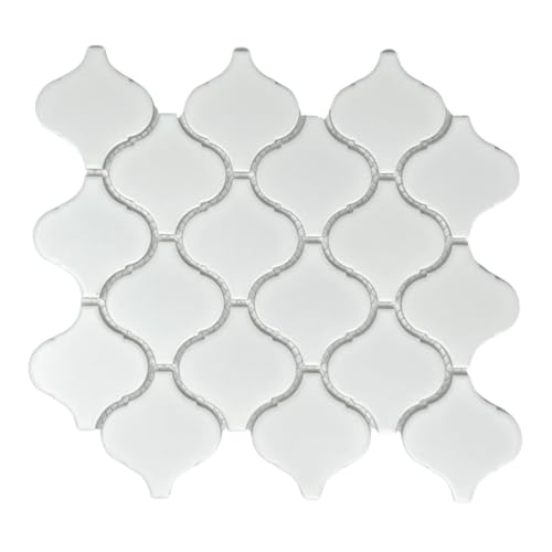 Tenedos Snowy Glossy Arabesque Porcelain Tile – 11.38" x 12.25"