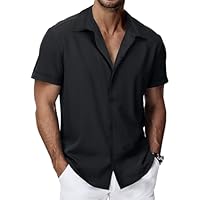HMIYA Herren Hemd Kurzarmhemd Baumwolle Hemd Sommer Freizeithemd Regular Fit Businesshemd,Schwarz,4XL
