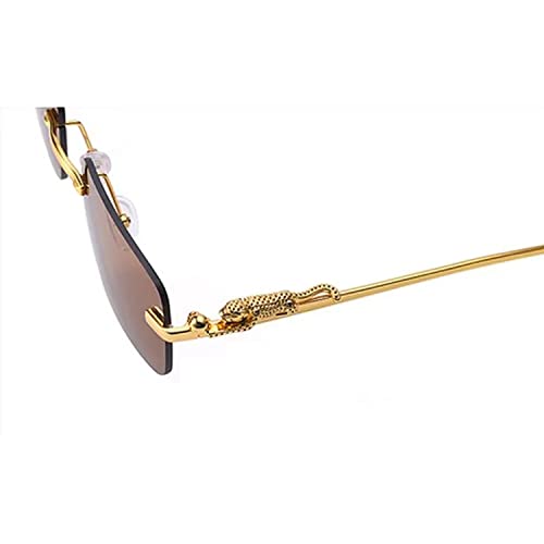 Image of Dervin Leopard Decorated Arms Rimless Rectangle Sunglasses for Men and Women