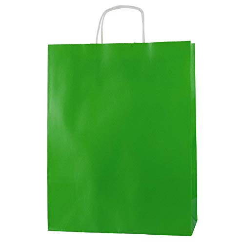 Thepaperbagstore 10 Green Paper Bags With Handles - Colourful Paper Gift Bags for Adults and Kids - Paper Carrier Bags for Shopping, Party, Birthdays and Weddings 32x12x41cm