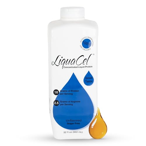 LiquaCel Concentrated Liquid Protein Unflavored Ready-to-Drink 16g Hydrolyzed Collagen Protein and 2.5g Arginine Per 1oz Serving Sugar & Gluten Free 32 fl oz Bottle