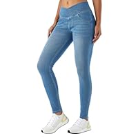LaiEr Donna V Crossover Skinny Jeans Vita Alta Controllo Pancia Leggings Fitness Casual, Elasticità Morbida Stampa Denim Finto Casual con Tasche Laterali.(Blu Chiaro L)