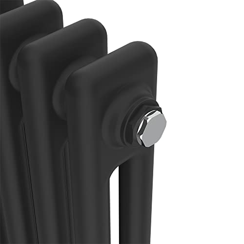 Warmehaus Traditional Radiator Double Column Black Horizontal Cast Iron Style Central Heating Radiator - 300x425mm
