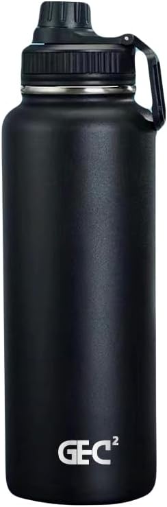 Botellas de agua de acero inoxidable de 40 onzas, a prueba de fugas, botella de agua aislada al vacío, termo botella de agua deportiva (negro)