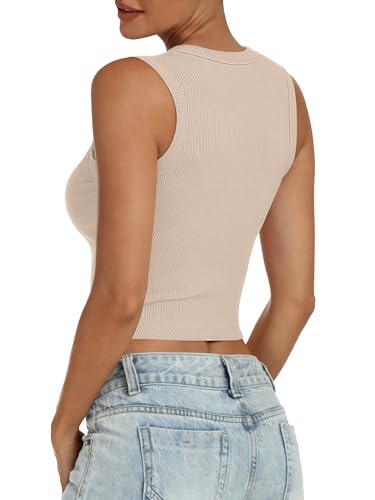 Image of ANRABESS Womens Crop Tank Tops High Neck Sleeveless Ribbed Knit Slim Fit Shirts 2026 Summer Casual Basic Workout Clothes