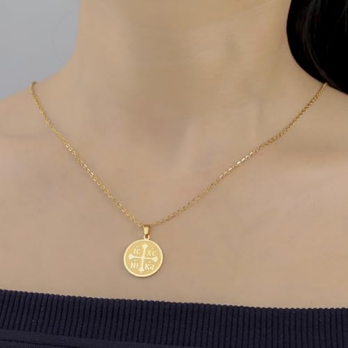 EUEAVAN Orthodox Cross Necklace for Women IC XC NIKA Cross Jesus Christ Medallion Pendant Greek Byzantine Cross Necklace Eastern Religious Jewelry Christian Catholic Gift2