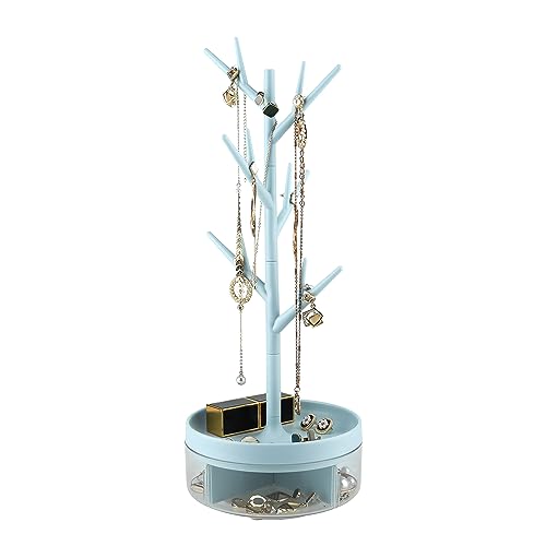 Half Room Branch Jewelry Rack With Rotatable Base and Storage Box Tree Tower Rack Hanging Organizer for Ring Earrings Necklace Bracelet Suitable for living rooms bathrooms offices etc.