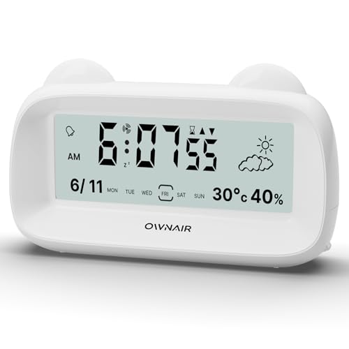 Image of OWNAIR Digital Clock for Table | Digital Alarm Clock with Simulated Weather, Temperature & Humidity Sensor, Date & Time, Dual Alarm & Backlight | Ideal for Heavy Sleepers, Bedroom, Study & Office