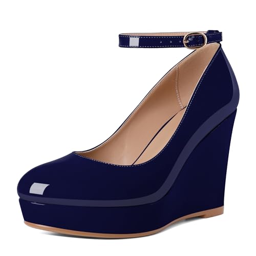 Eldof Wedges for Women Closed Toe Ankle Strap Platform High Heel Wedges Pumps 4 Inches