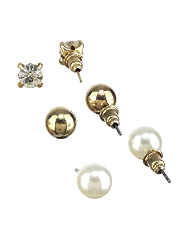Plated Brass Hoops and Stud Earrings Set of 6