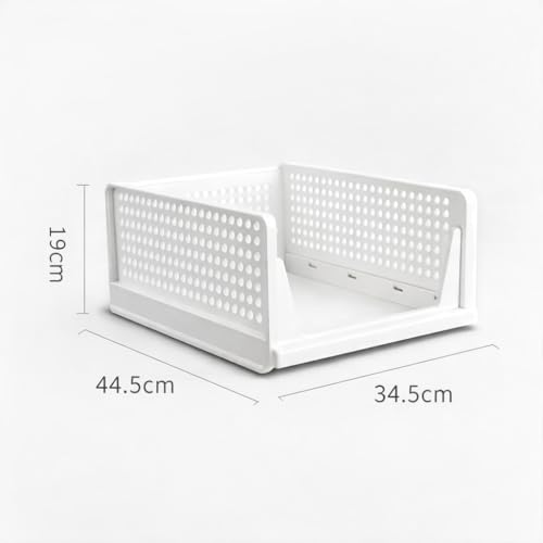 Image of URBAN LUXY Foldable Plastic Rack for Storage /Kitchen Cupboard /Sturdy Wardrobe for Clothes /Multipurpose Storage Organizer /Closet for Bedroom /Living Room /Laundry (FOLDABLE STACKABLE BASKET-WHITE, 2PCS)