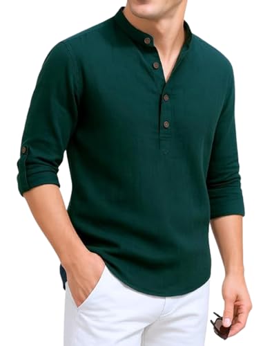 Image of DEEMOON Men's Cotton Blend Solid Regular Fit Full Sleeve Short Kurta | Men's Trendy Short Kurta