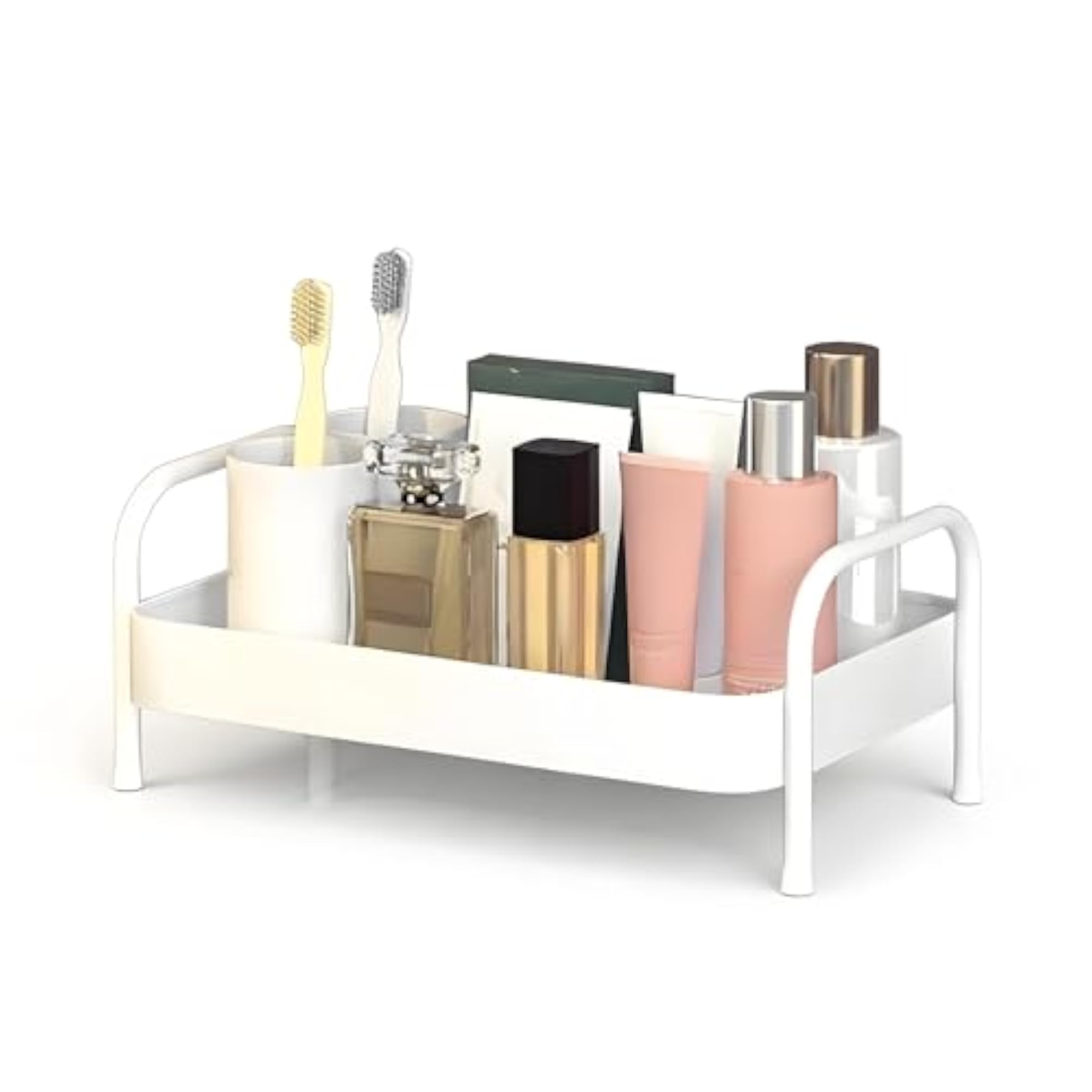Bathroom Countertop Organizer Makeup Rack, White