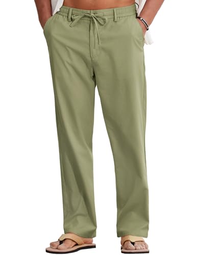 Image of COOFANDY Mens Cotton Linen Pants Casual Drawstring Summer Beach Pants Lightweight Linen Dress Trousers